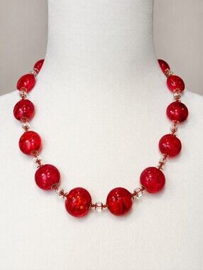 Authentic Venetian Red Murano Glass Beaded Artisan Necklace Handcrafted in Italy